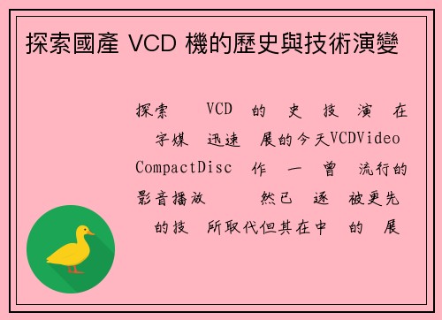 探索國產 VCD 機的歷史與技術演變